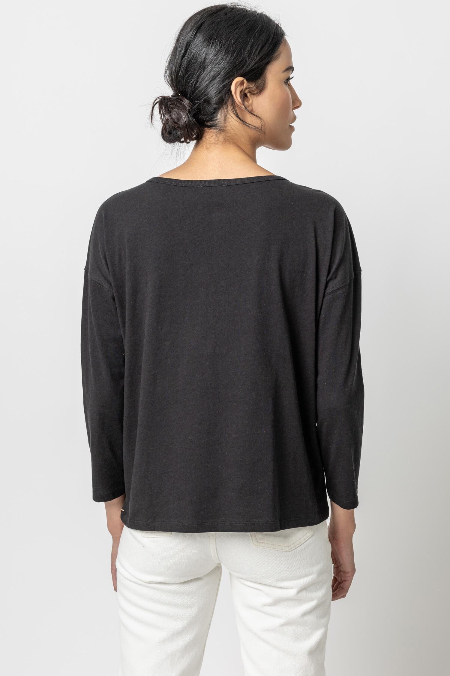 Relaxed Henley Womens Top Black A3