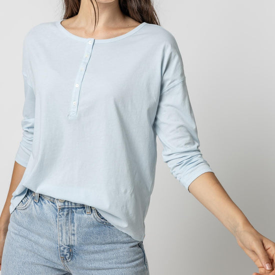 Relaxed Henley Womens Top Crystal A1