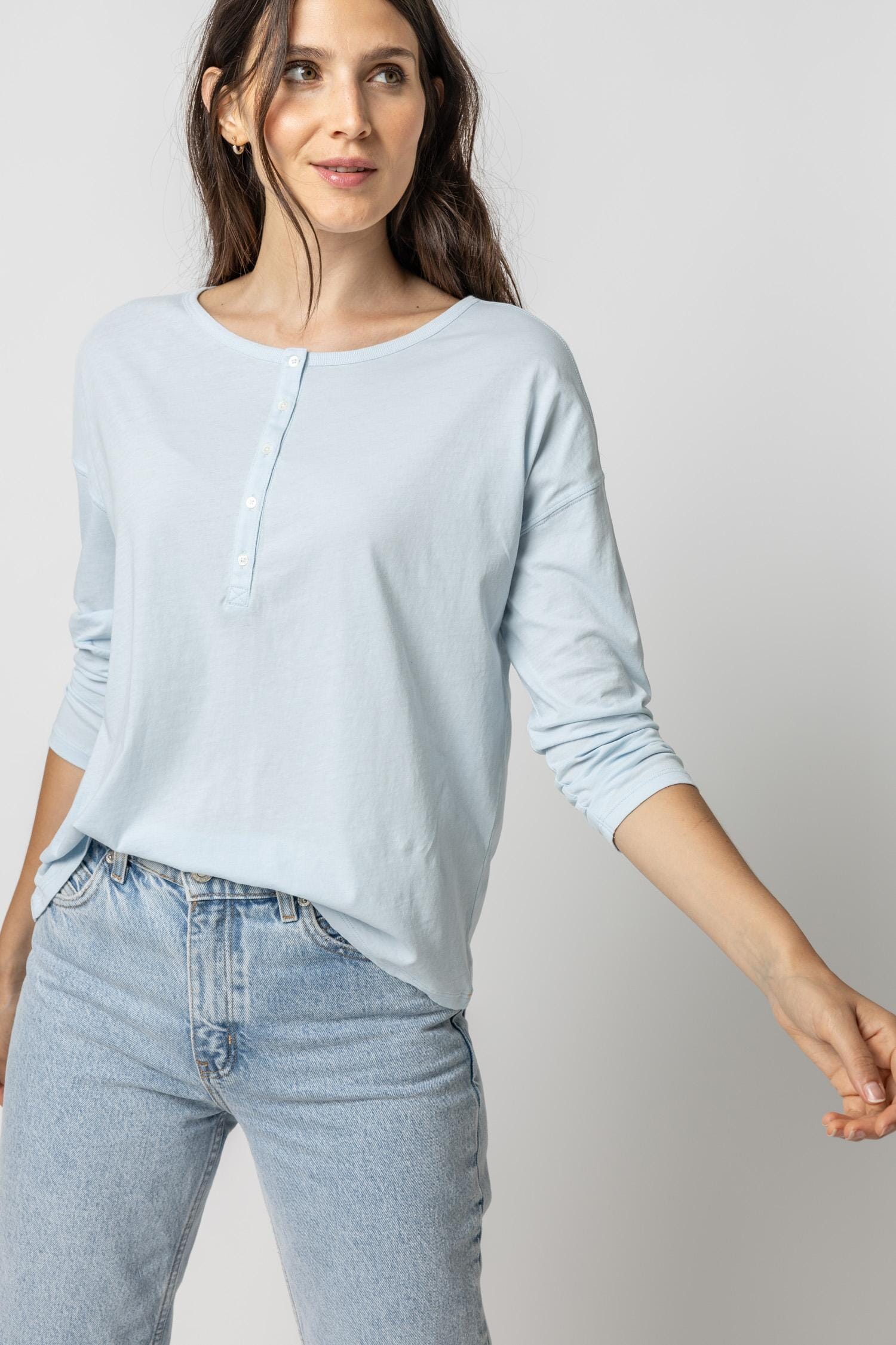 Relaxed Henley Womens Top Crystal A1