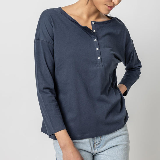 Relaxed Henley Womens Top Navy A1