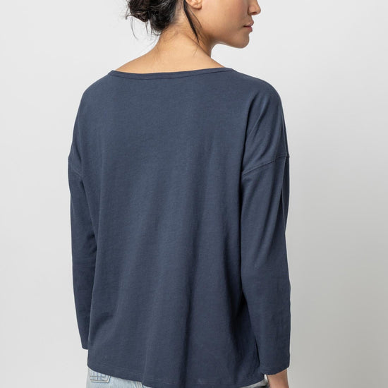 Relaxed Henley Womens Top Navy A2