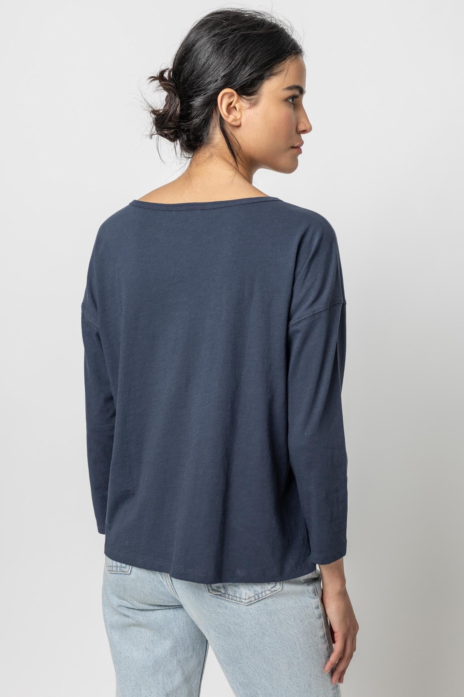 Relaxed Henley Womens Top Navy A2