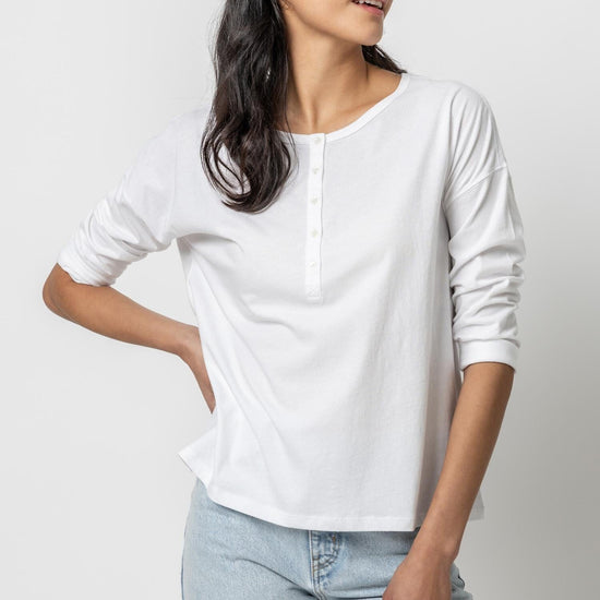 Relaxed Henley Womens Top White A1