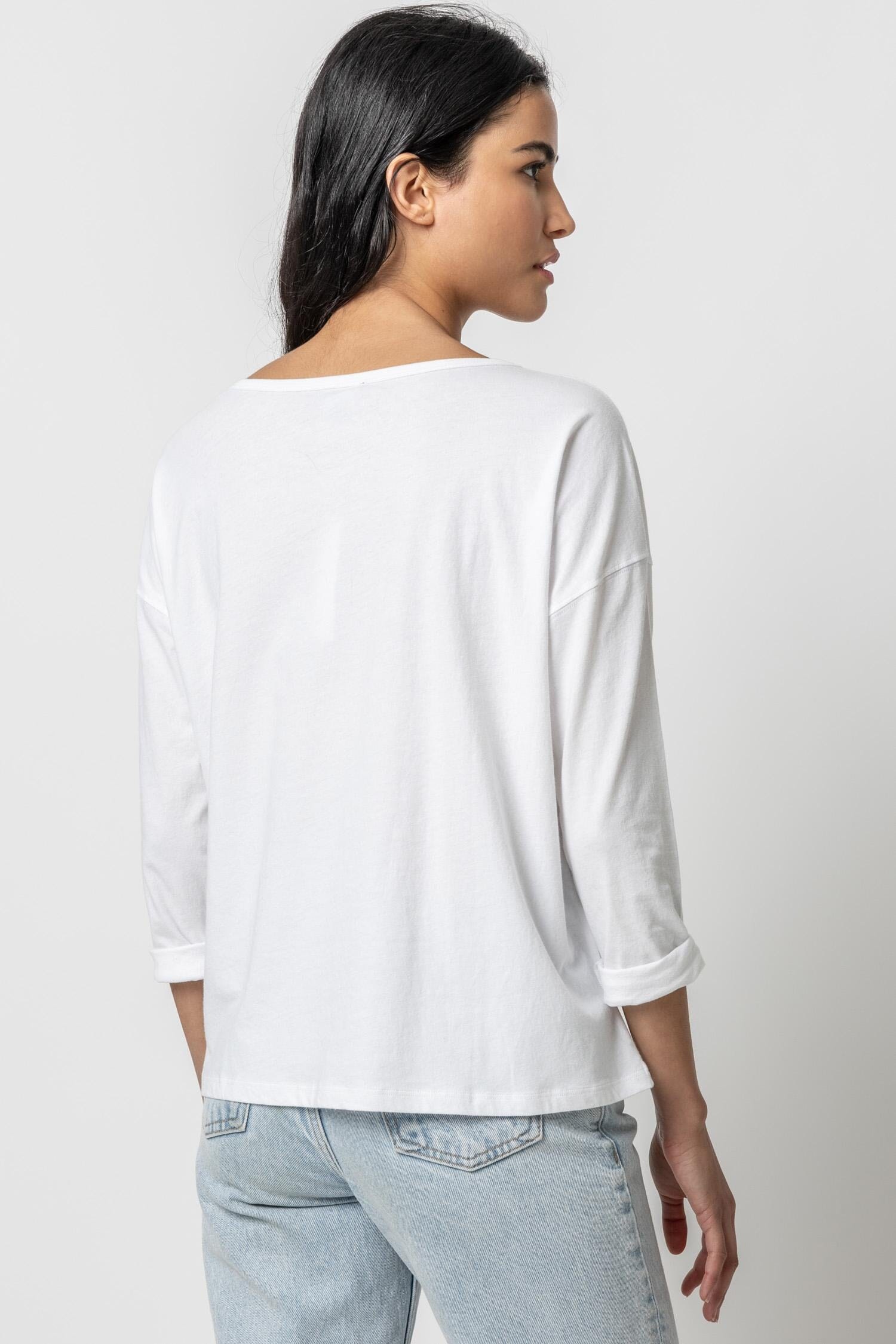 Relaxed Henley Womens Top White A2