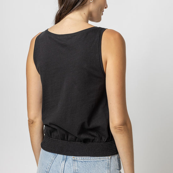 Smocked Hem Tank Womens Top Black A2