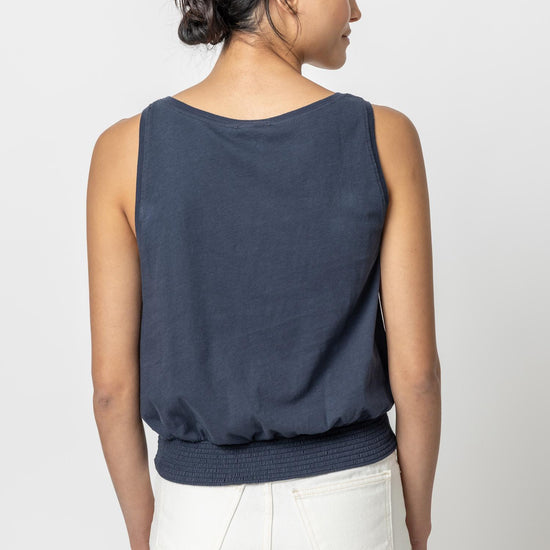 Smocked Hem Tank Womens Top Navy A2