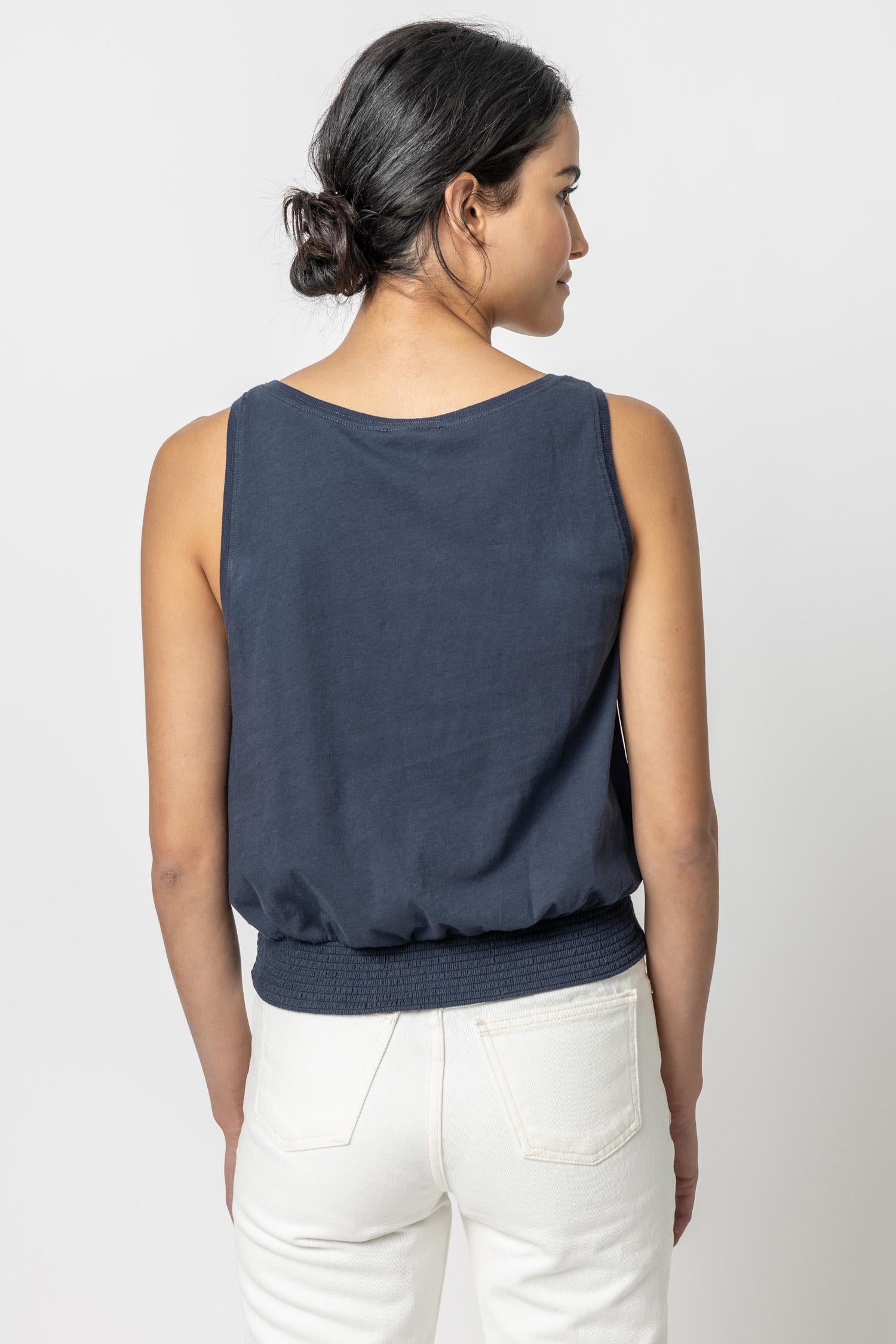 Smocked Hem Tank Womens Top Navy A2