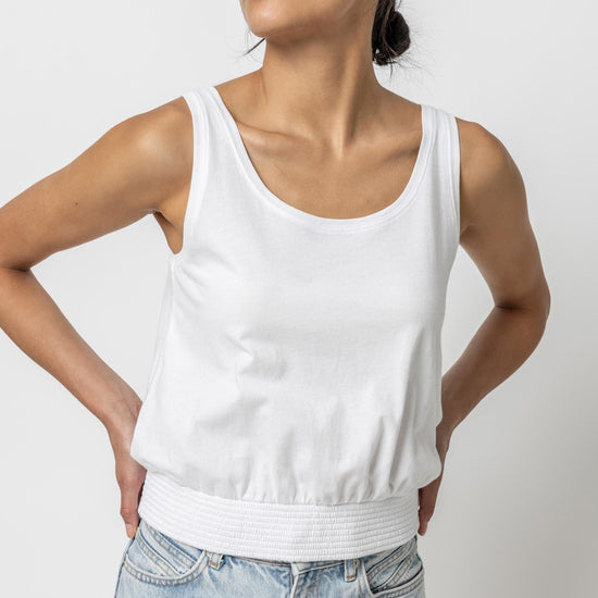 Smocked Hem Tank Womens Top White A1