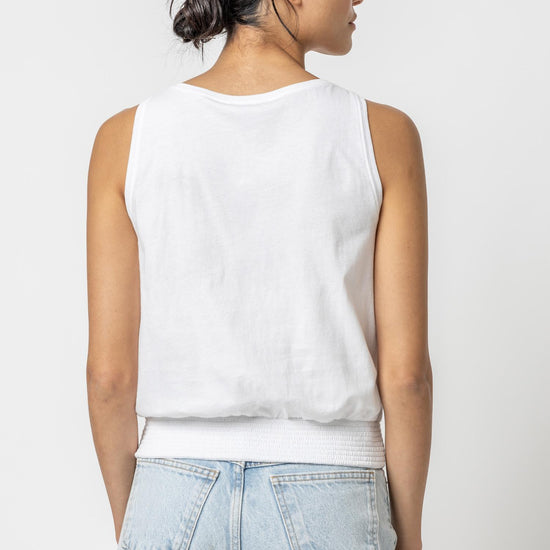 Smocked Hem Tank Womens Top White A2