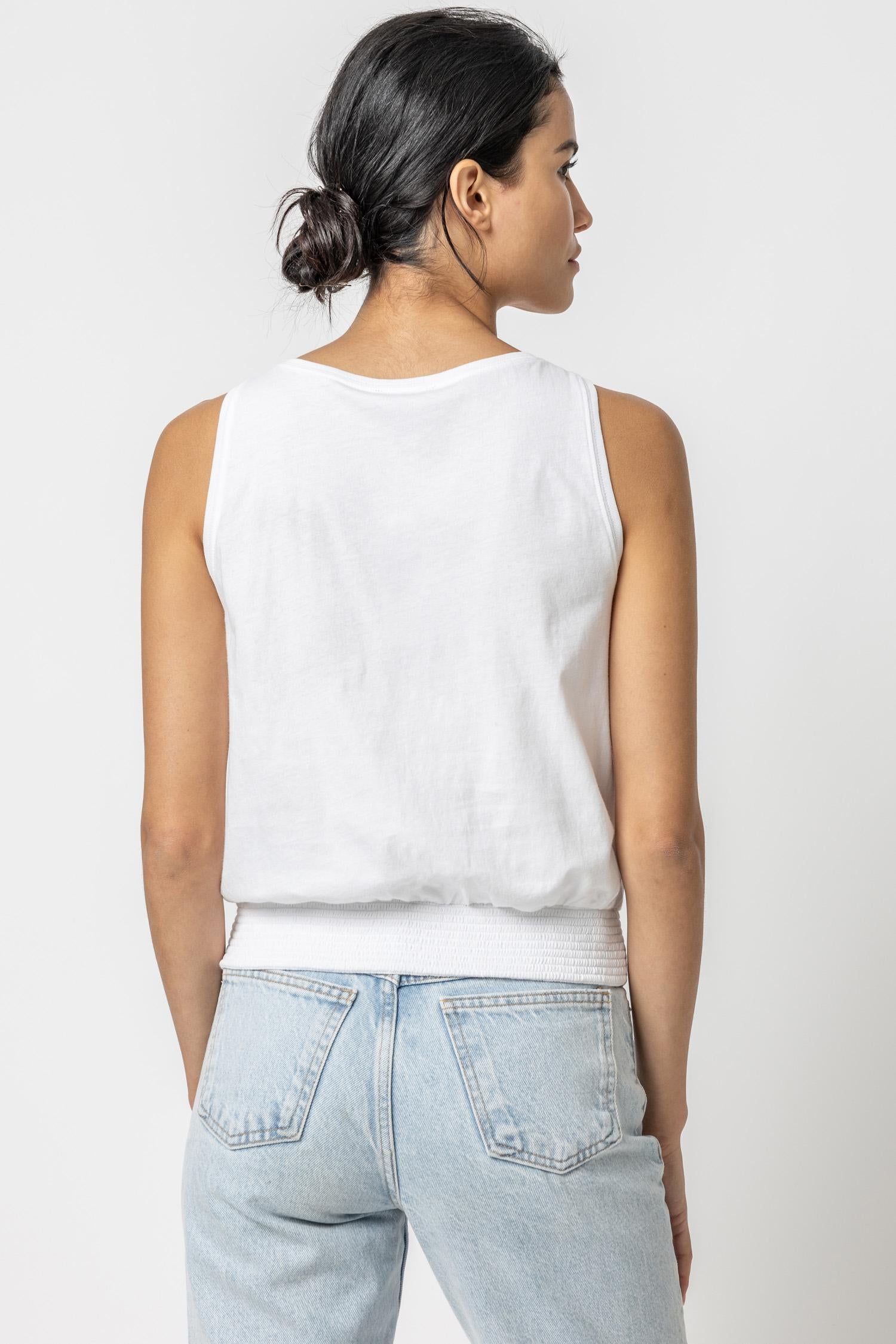 Smocked Hem Tank Womens Top White A2