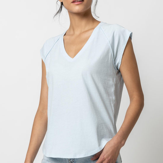 Short Sleeve V-Neck Raglan Womens Top Crystal A1