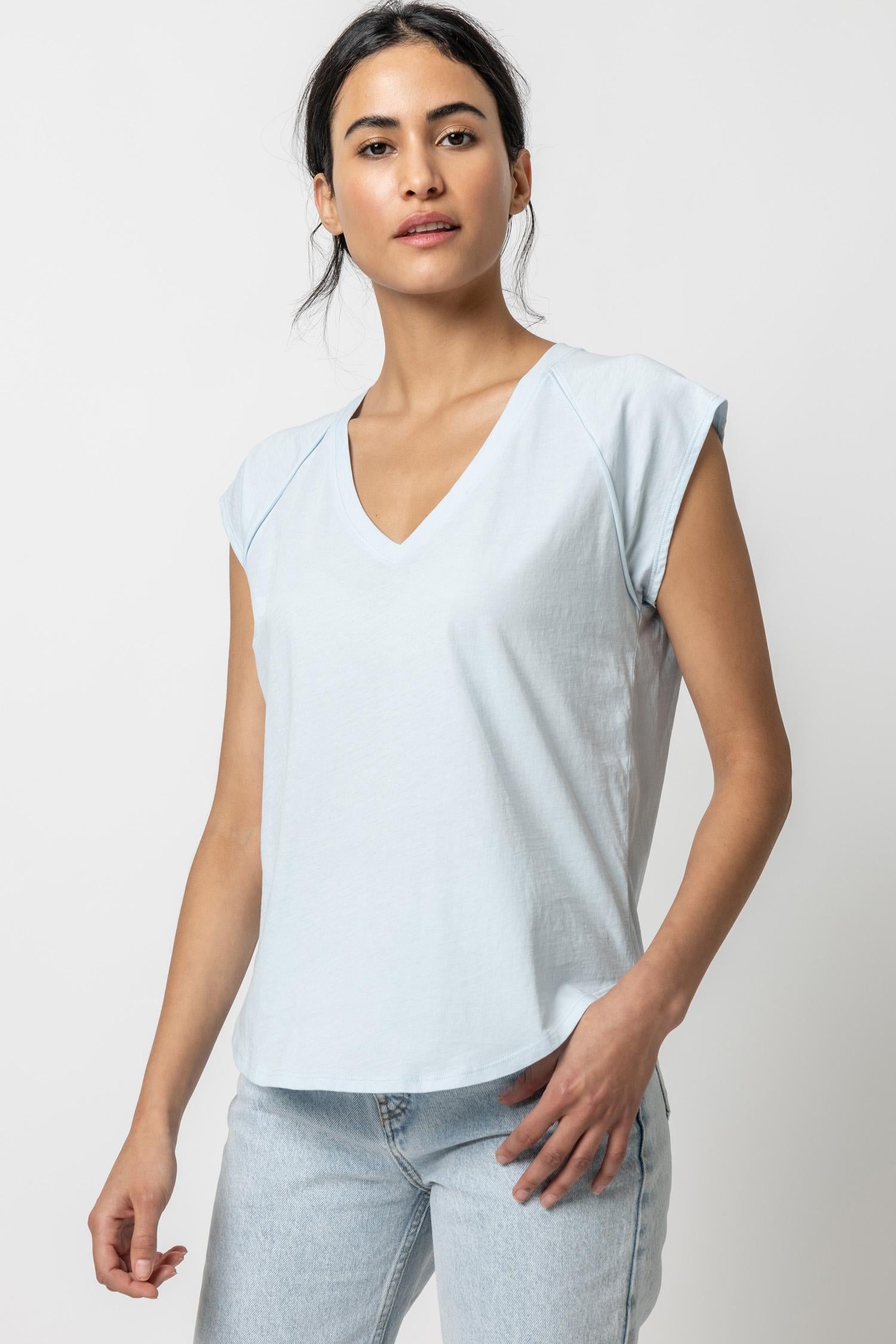 Short Sleeve V-Neck Raglan Womens Top Crystal A1