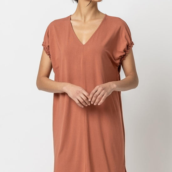 Easy V-Neck Elastic Cuff Dress Womens Dress Tandoori A2