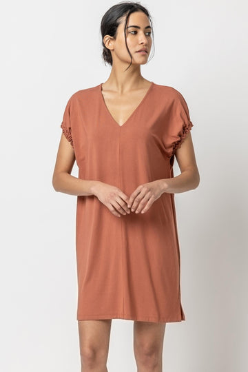 Easy V-Neck Elastic Cuff Dress Womens Dress Tandoori A2