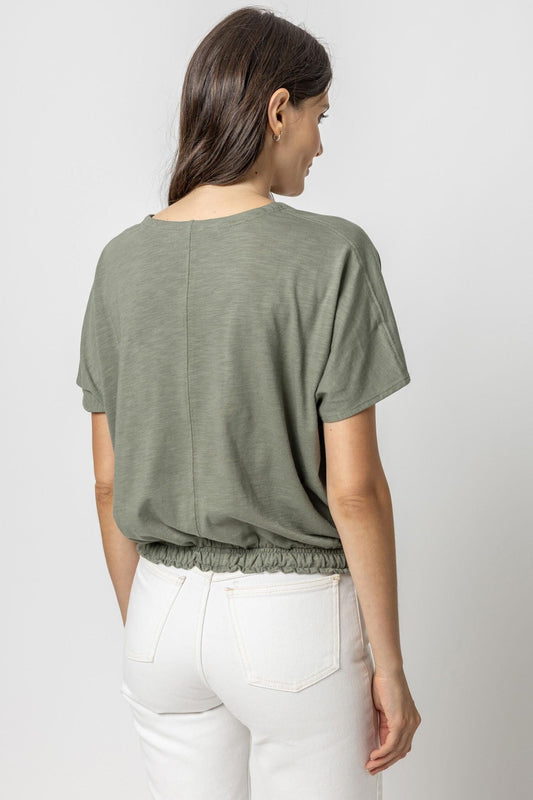 Elastic Hem V-Neck Dolman Womens Top Artichoke A2