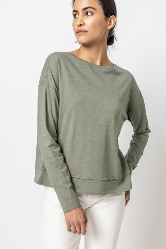 Wide Hem Drop Shoulder Boatneck Womens Top Artichoke A1