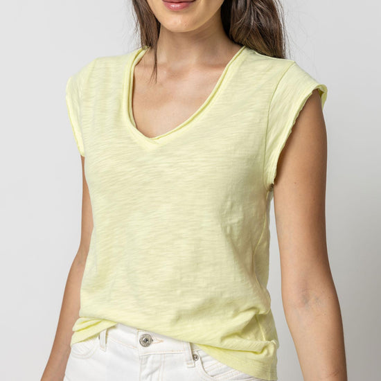 Cap Sleeve V-Neck Womens Top Limelight A1