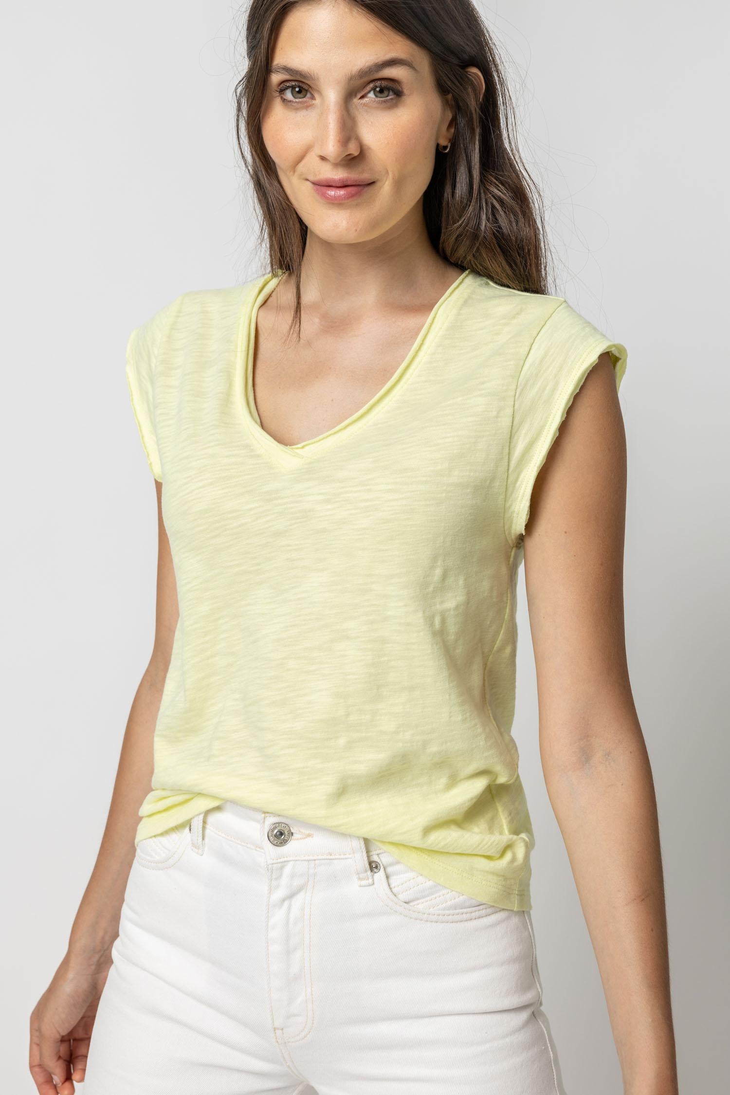 Cap Sleeve V-Neck Womens Top Limelight A1