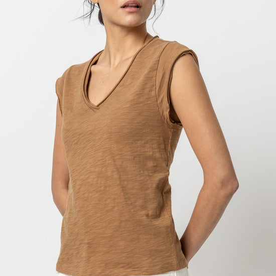 Cap Sleeve V-Neck Womens Top Russet A1