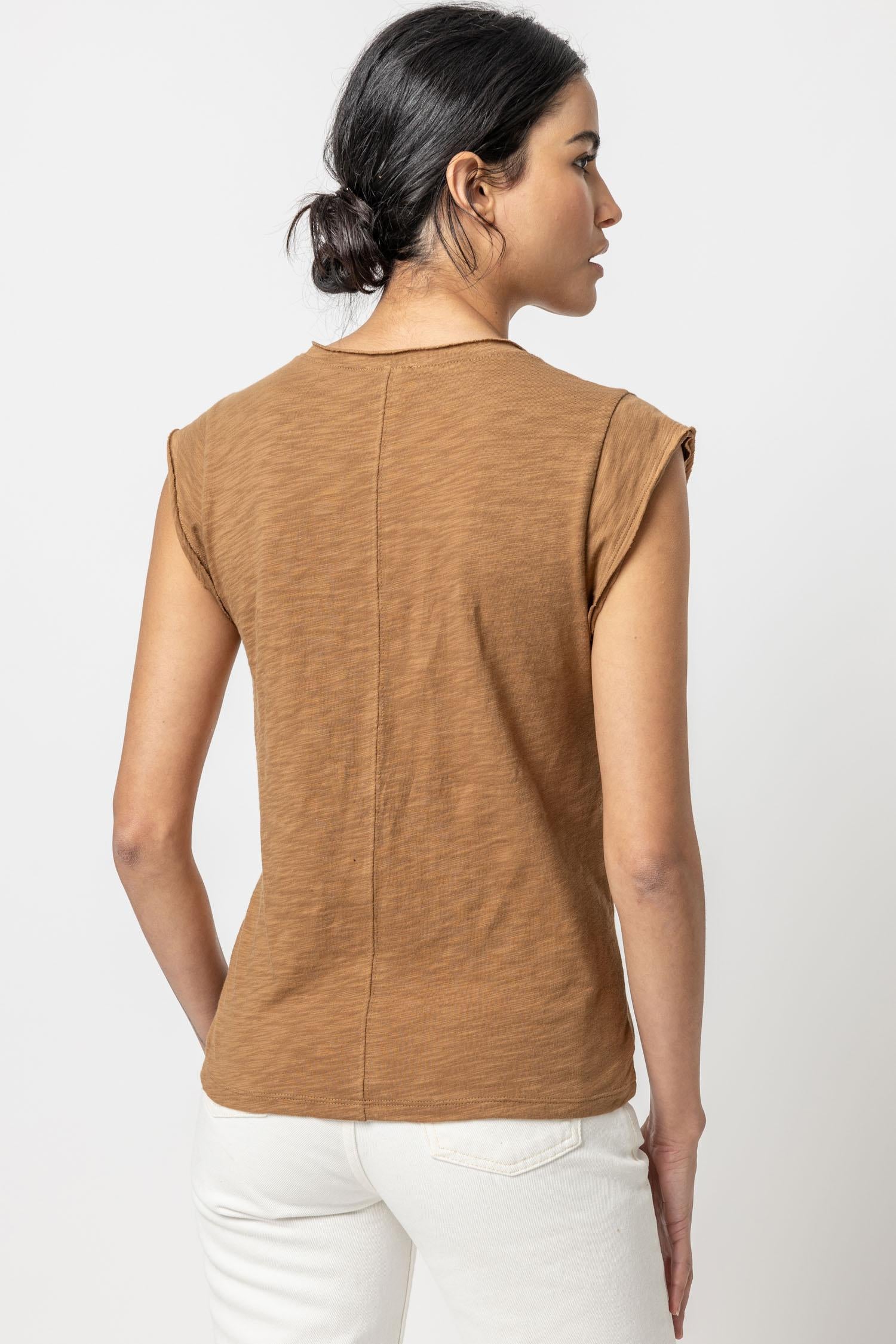 Cap Sleeve V-Neck Womens Top Russet A2