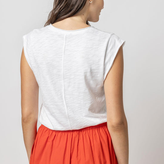 Cap Sleeve V-Neck Womens Top White A2