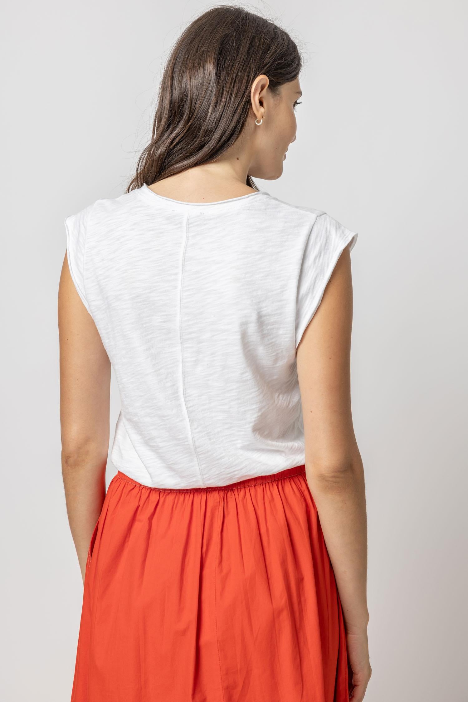 Cap Sleeve V-Neck Womens Top White A2