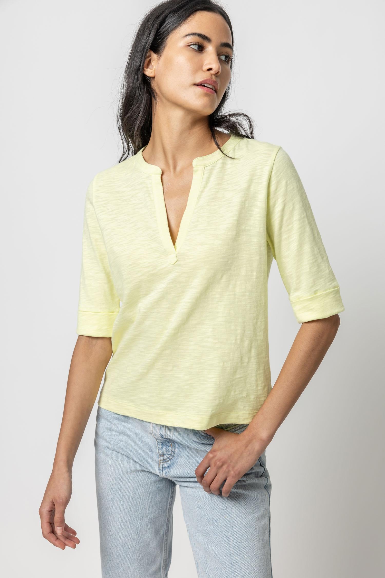 Elbow Sleeve Split Neck Womens Top Limelight A1