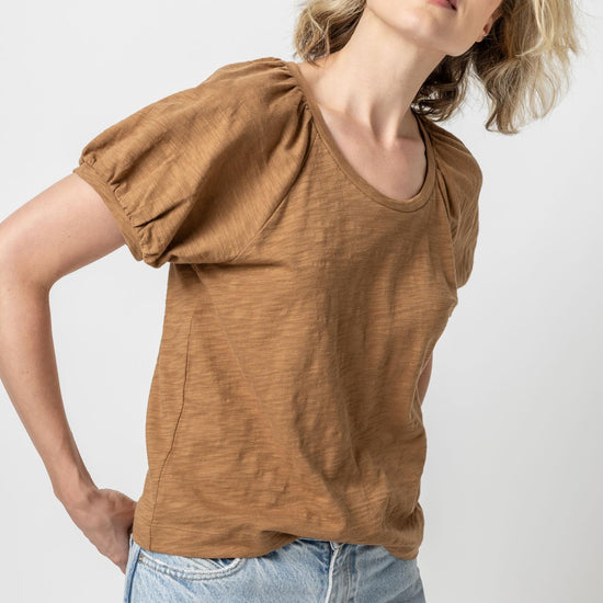 Shirred Sleeve Raglan Tee Womens Top Russet A1