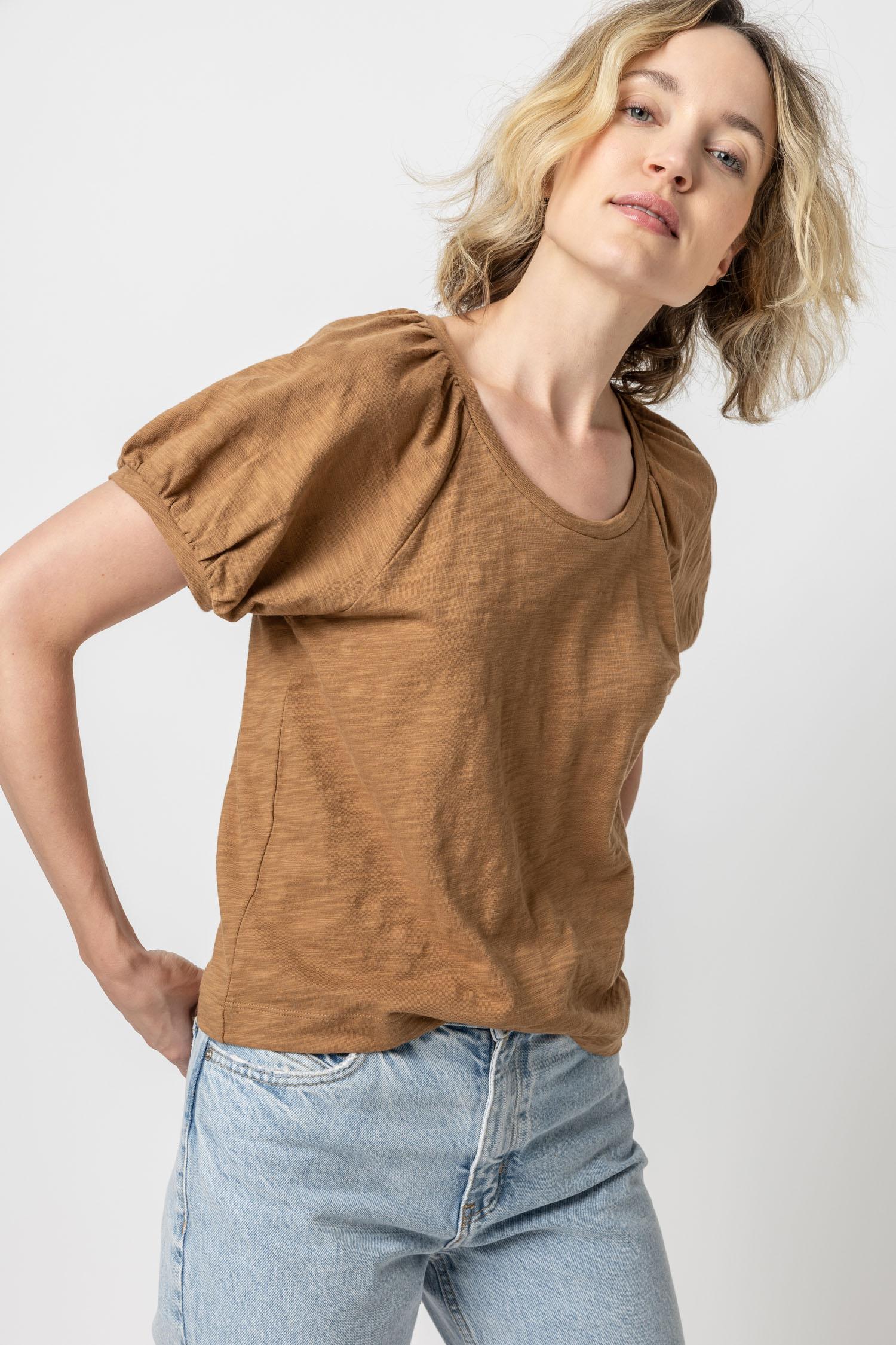 Shirred Sleeve Raglan Tee Womens Top Russet A1