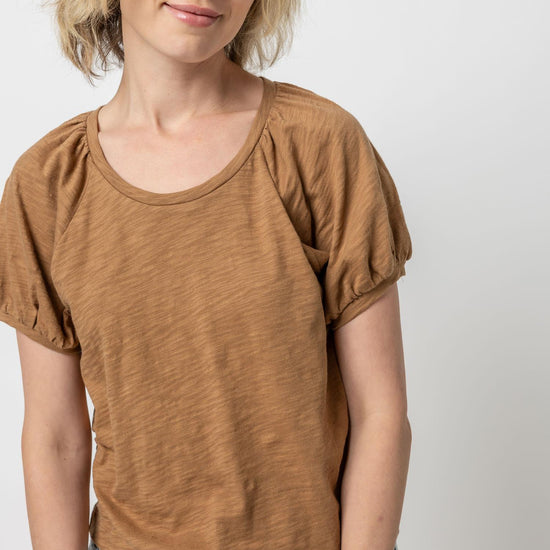 Shirred Sleeve Raglan Tee Womens Top Russet A2