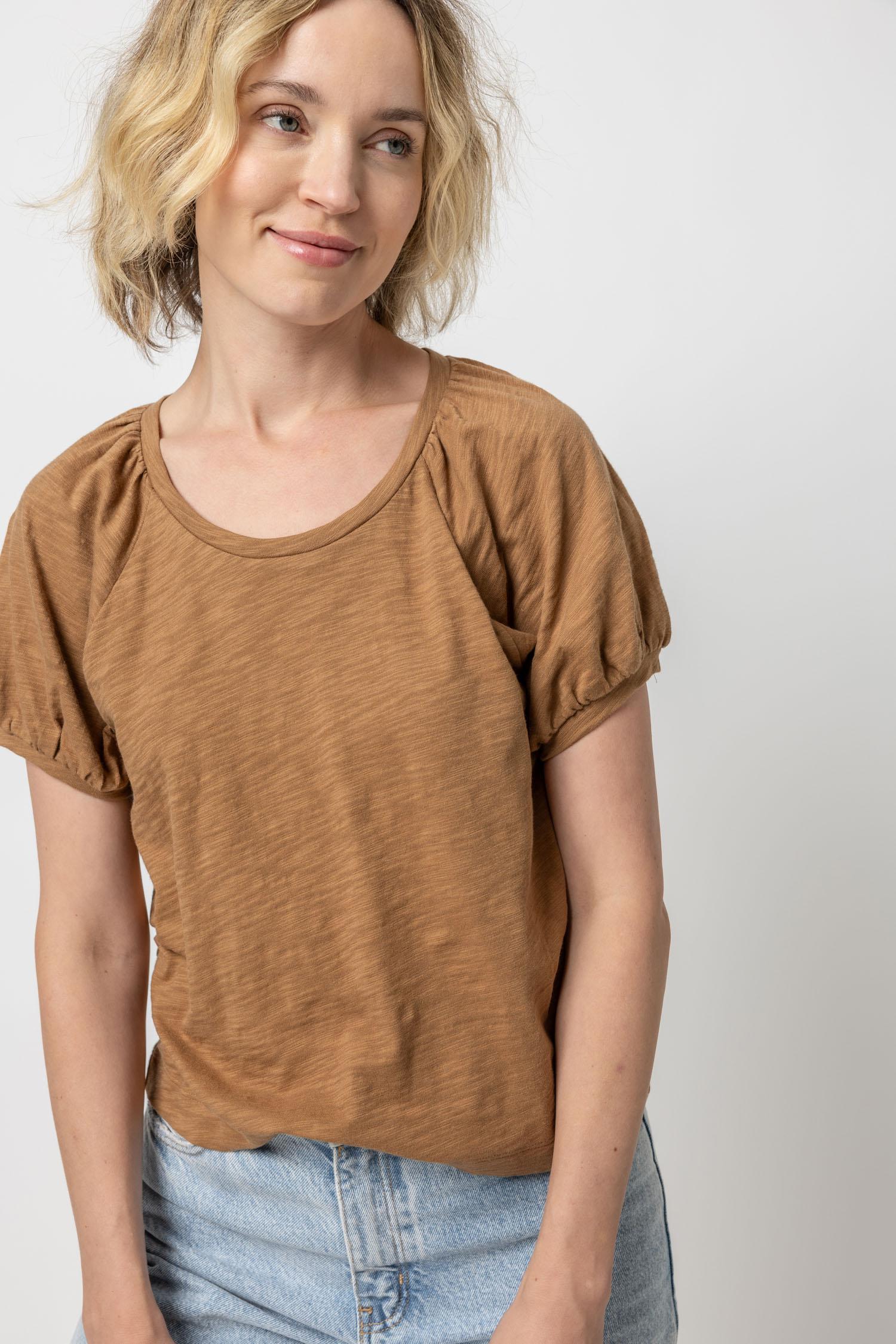 Shirred Sleeve Raglan Tee Womens Top Russet A2