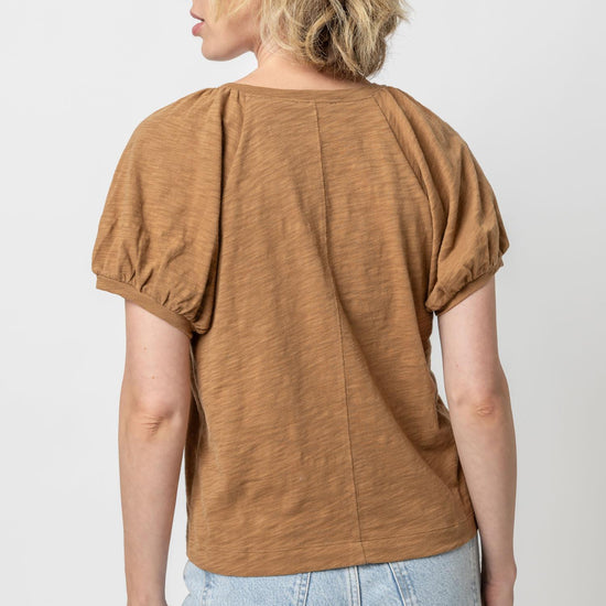 Shirred Sleeve Raglan Tee Womens Top Russet A3