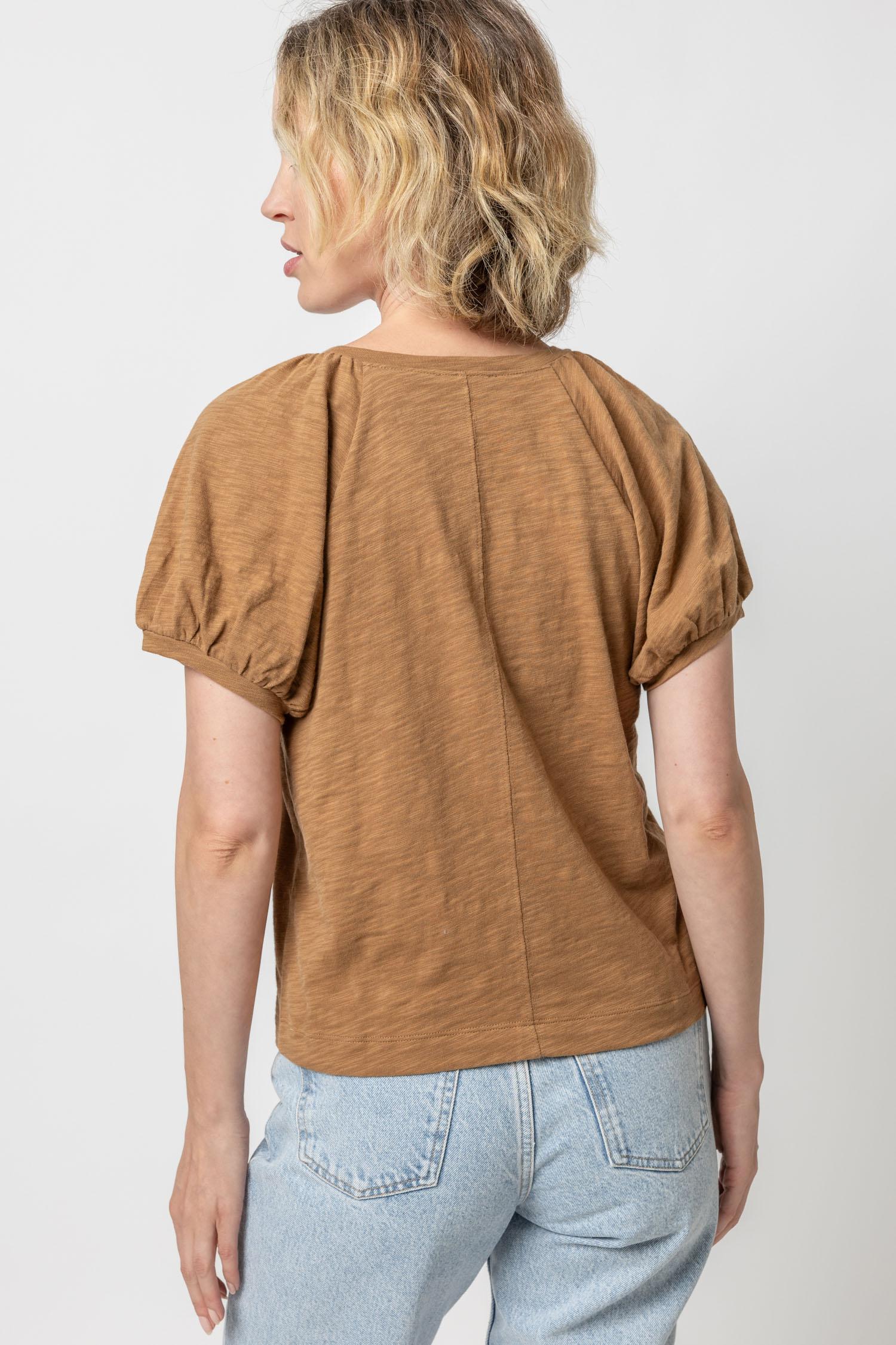 Shirred Sleeve Raglan Tee Womens Top Russet A3