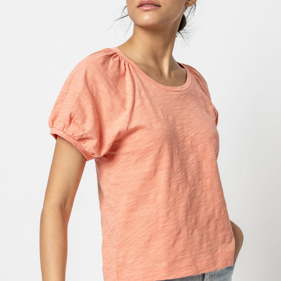 Shirred Sleeve Raglan Tee Womens Top Sunset A1