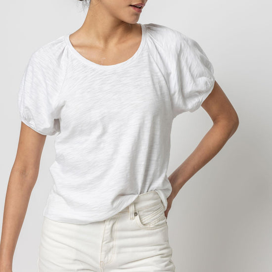 Shirred Sleeve Raglan Tee Womens Top White A1