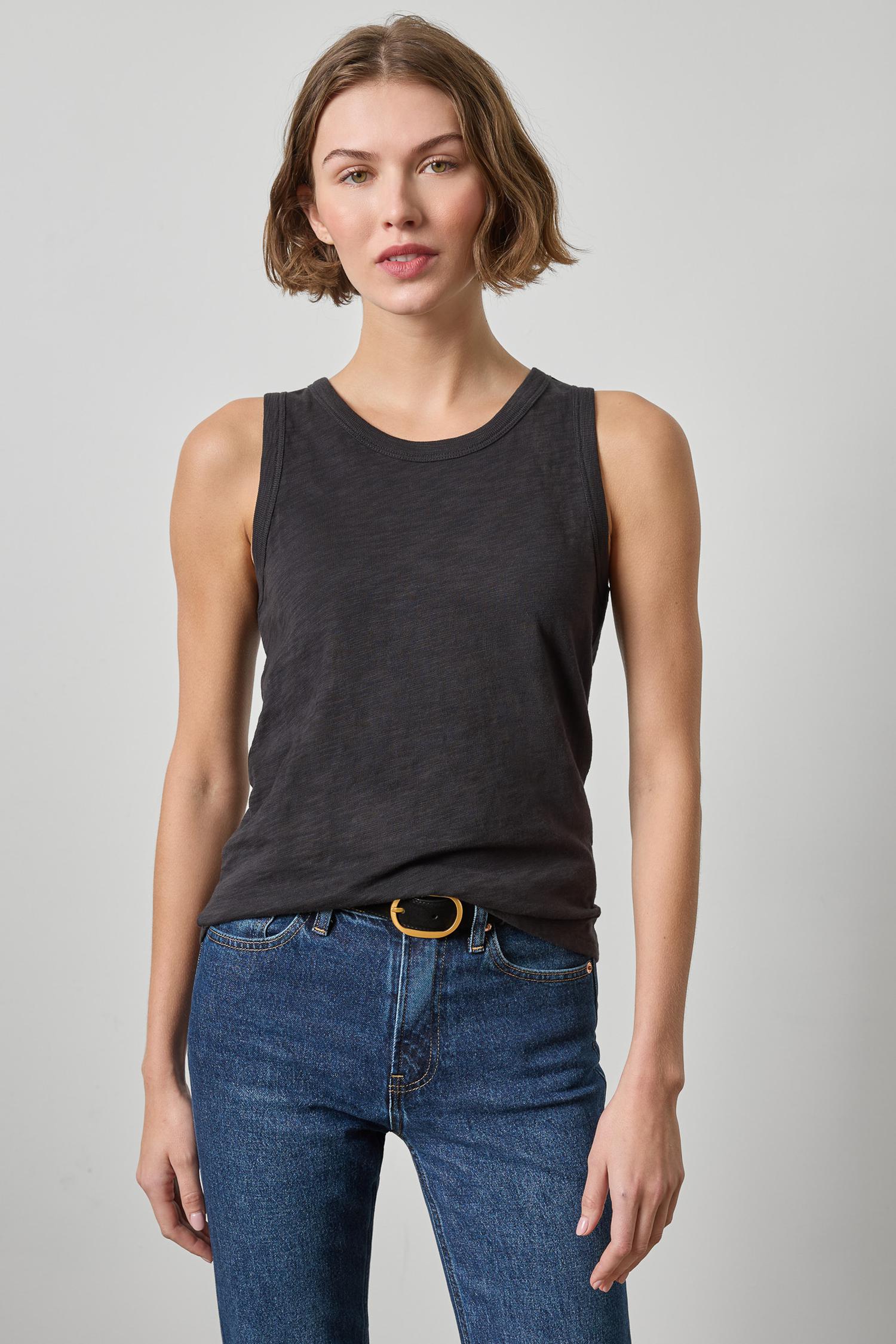 Back Seam Tank Womens Top Black A1