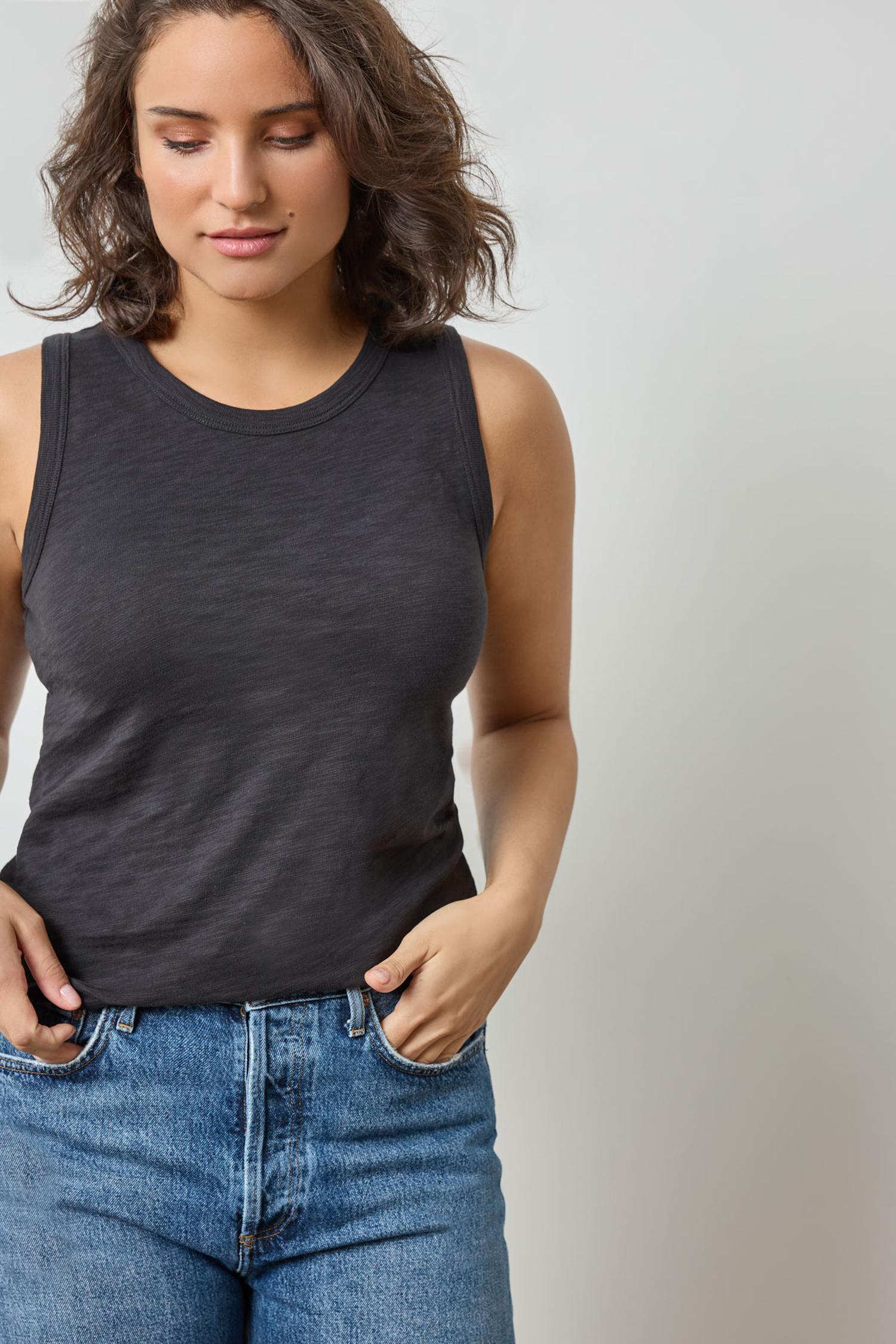 Back Seam Tank in color Black Image A3