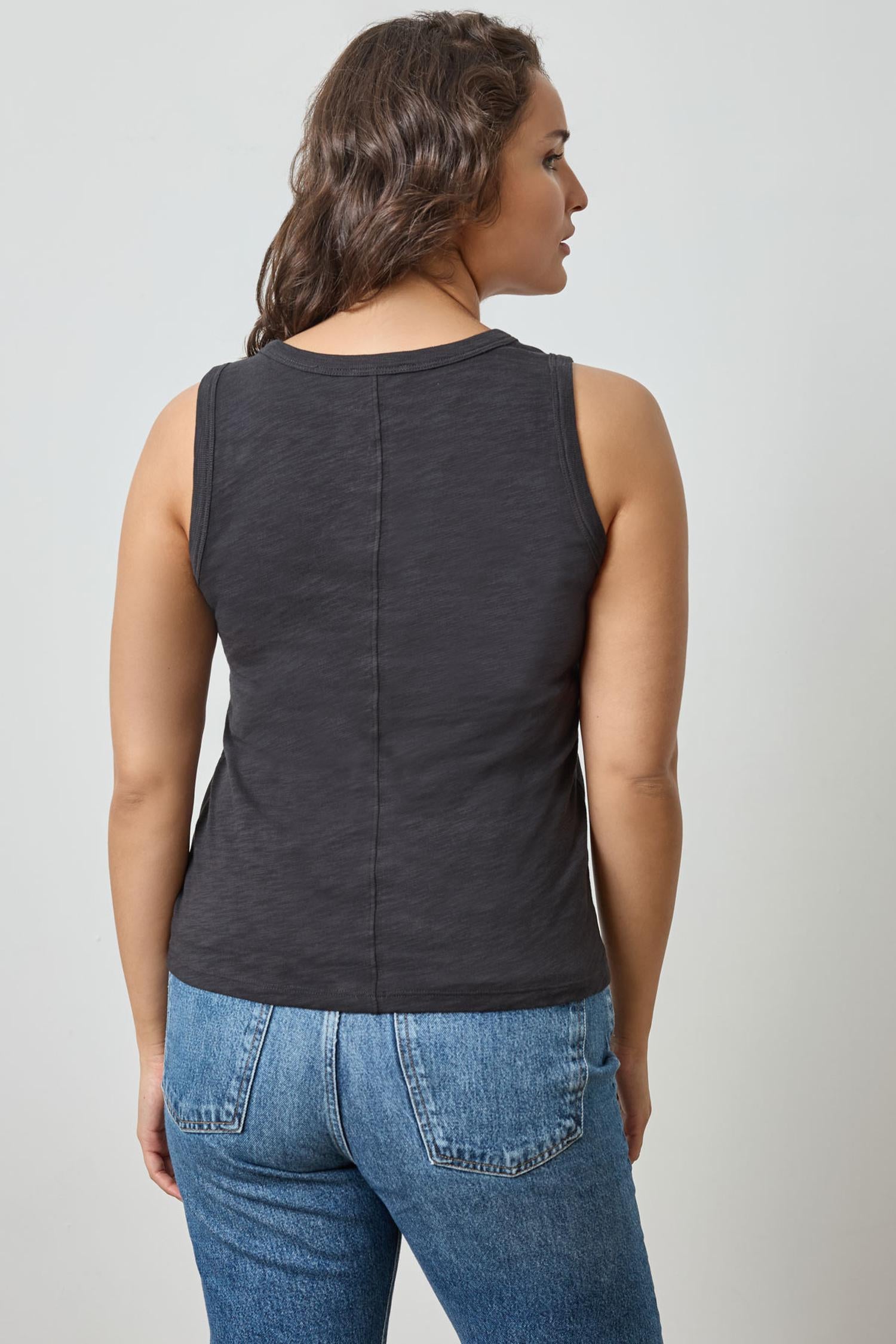 Back Seam Tank in color Black Image A4