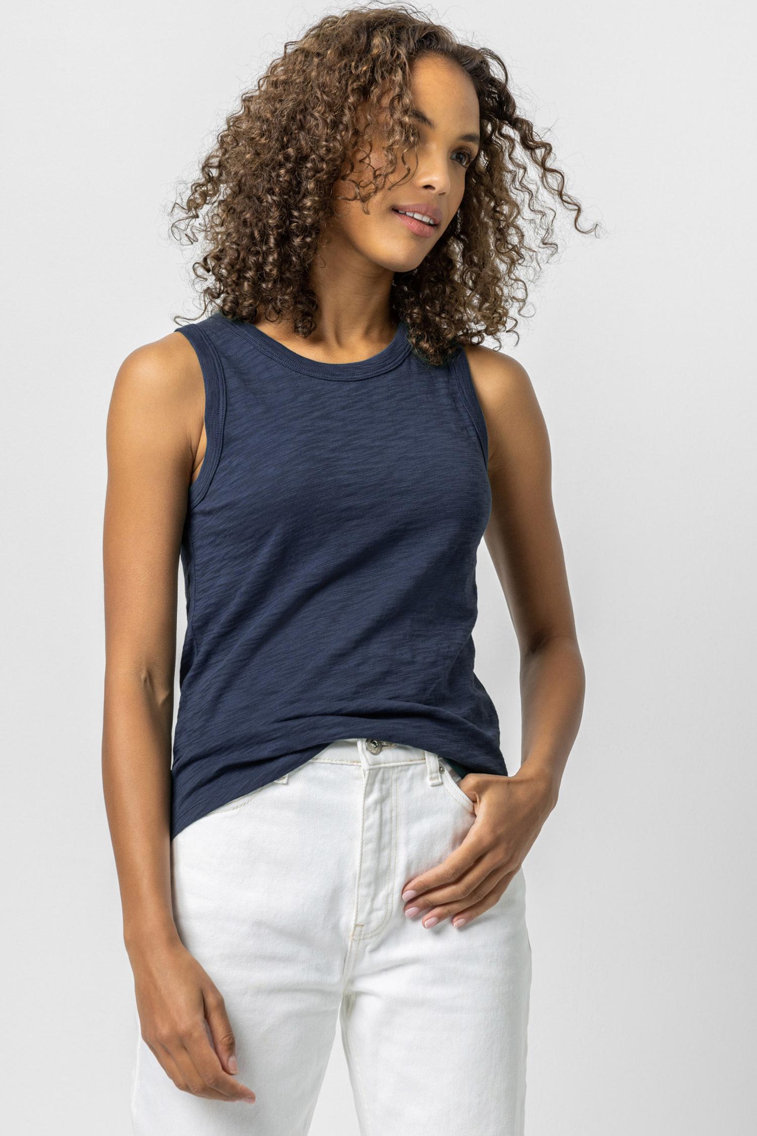 Back Seam Tank Womens Top Navy A1