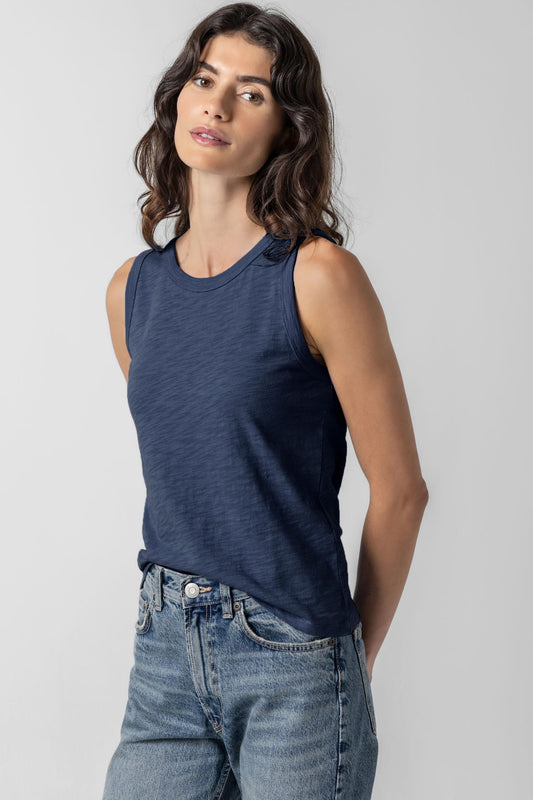 Back Seam Tank in color Navy Image A1