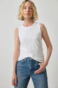 Back Seam Tank Womens Top White A1