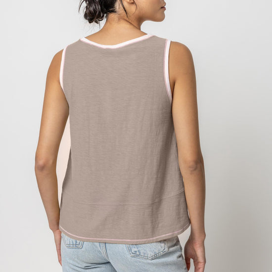 Contrast Color Crewneck Tank Womens Top Driftwood A2