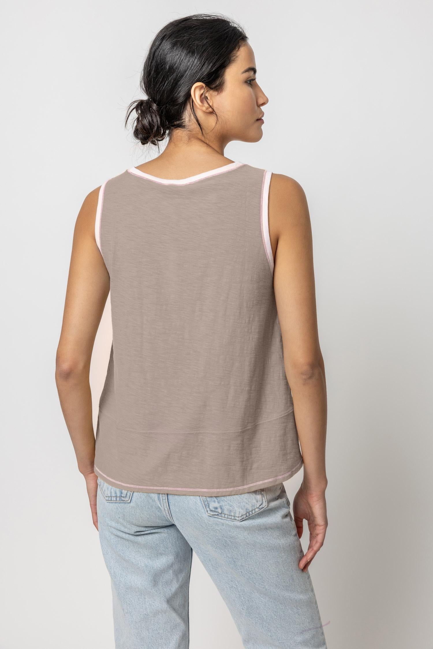 Contrast Color Crewneck Tank Womens Top Driftwood A2