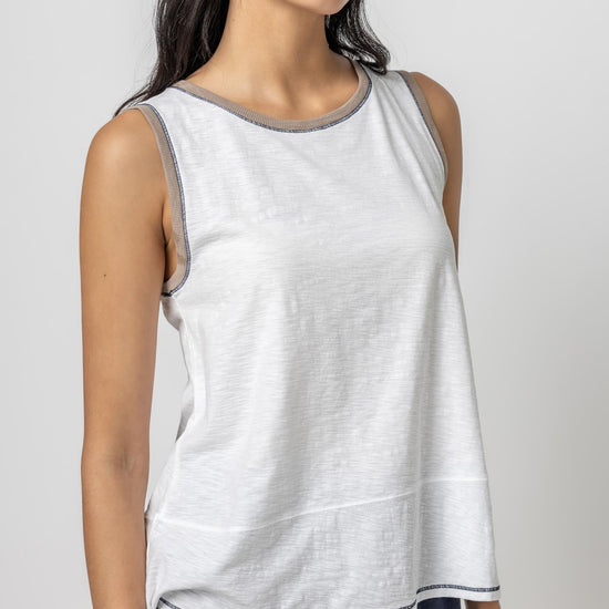 Contrast Color Crewneck Tank Womens Top White A1