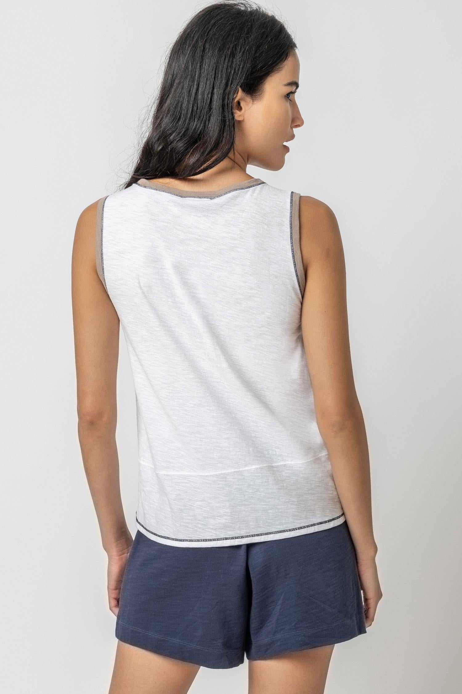 Contrast Color Crewneck Tank Womens Top White A2