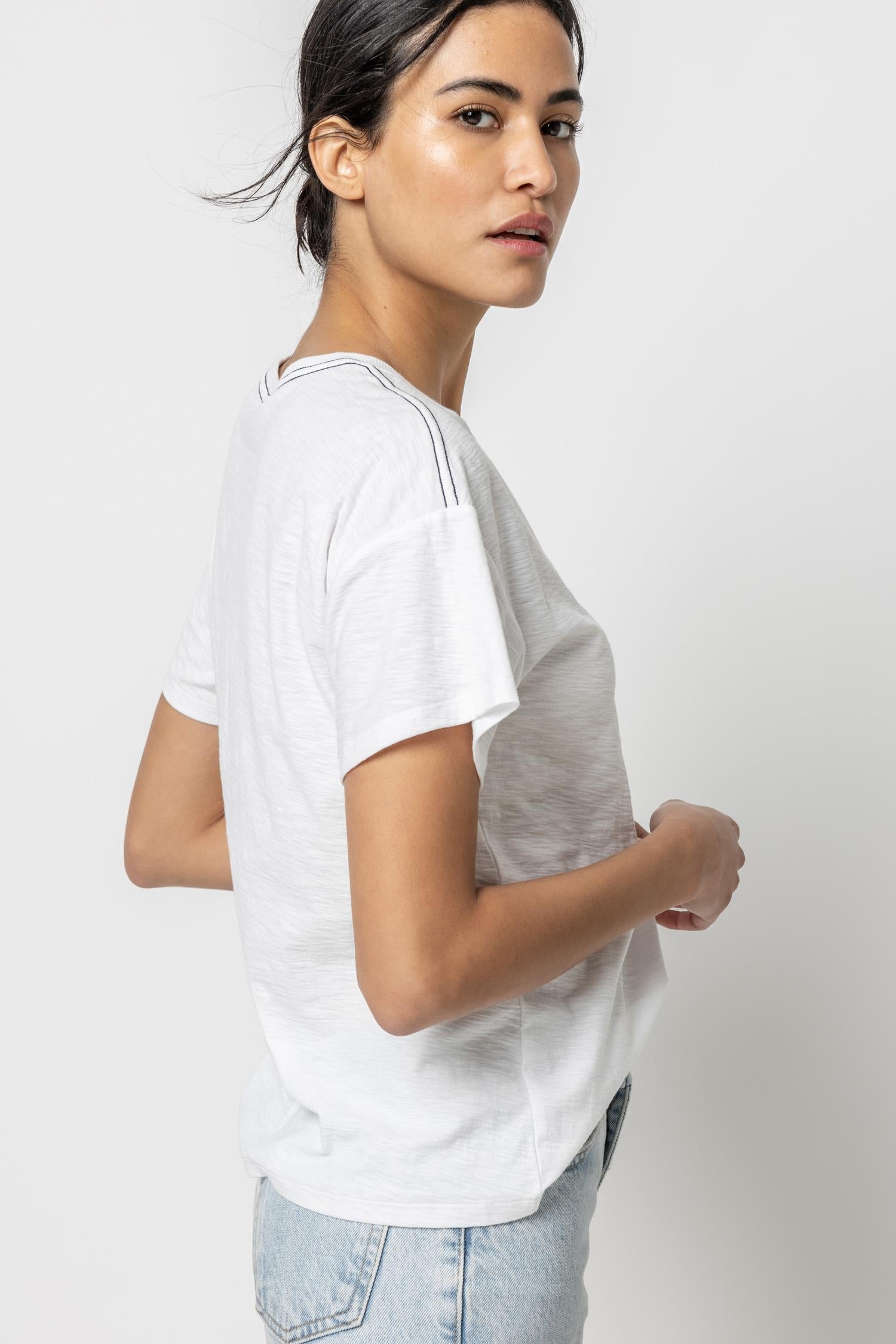 Short Sleeve Pocket Tee Womens Top White A3