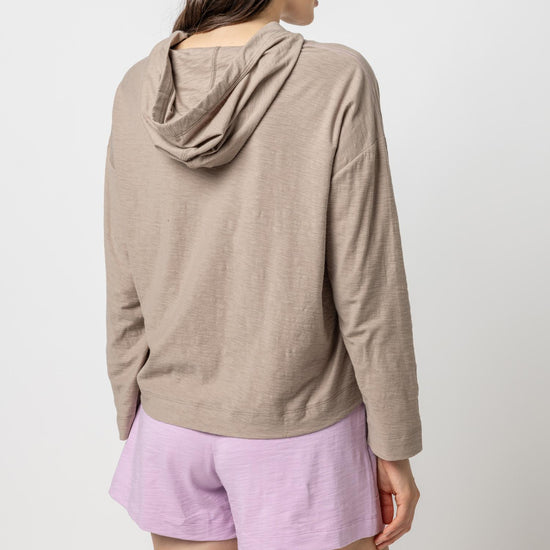 Relaxed 3/4 Sleeve Hoodie Womens Top Driftwood A2