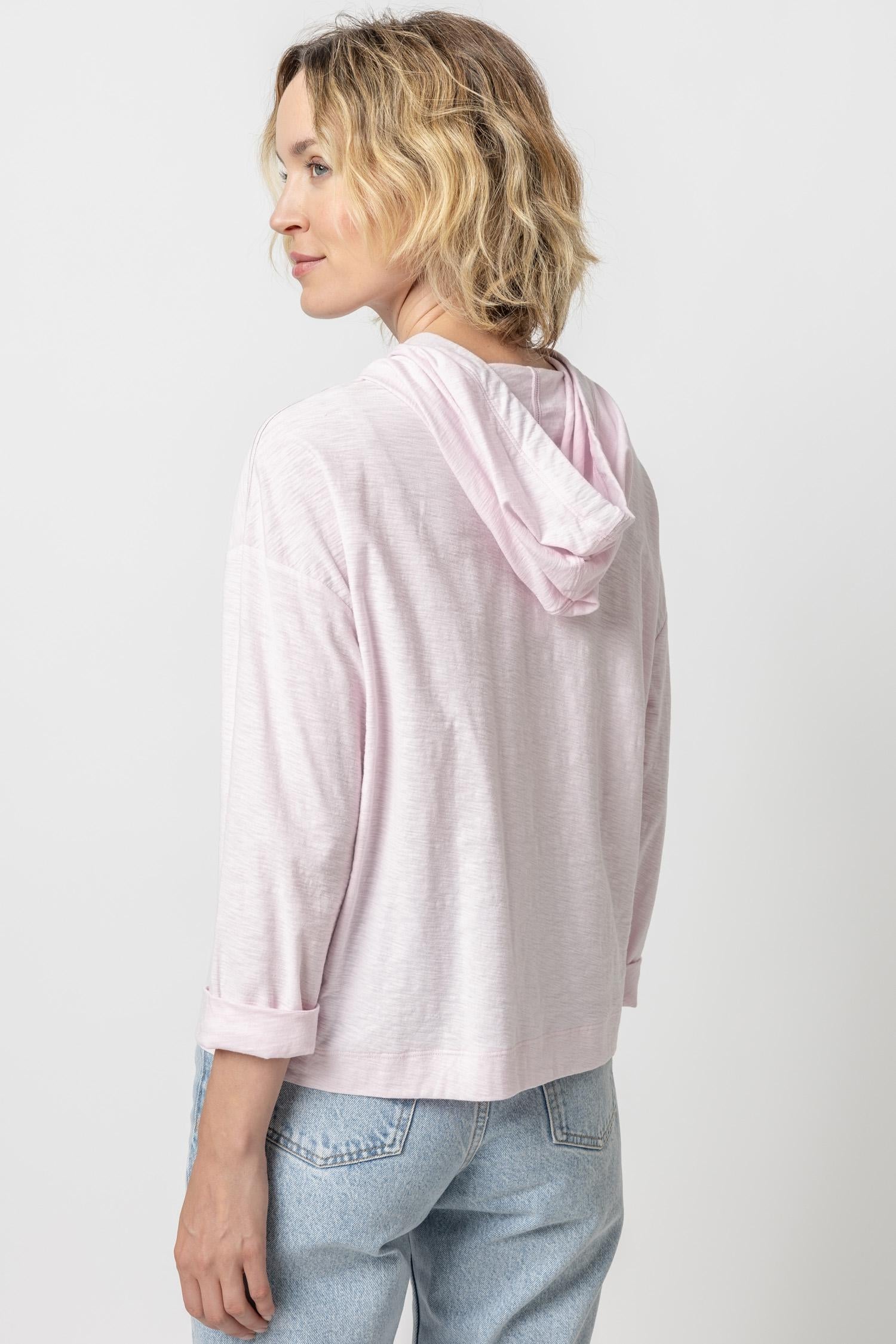 Relaxed 3/4 Sleeve Hoodie Womens Top Petal A3