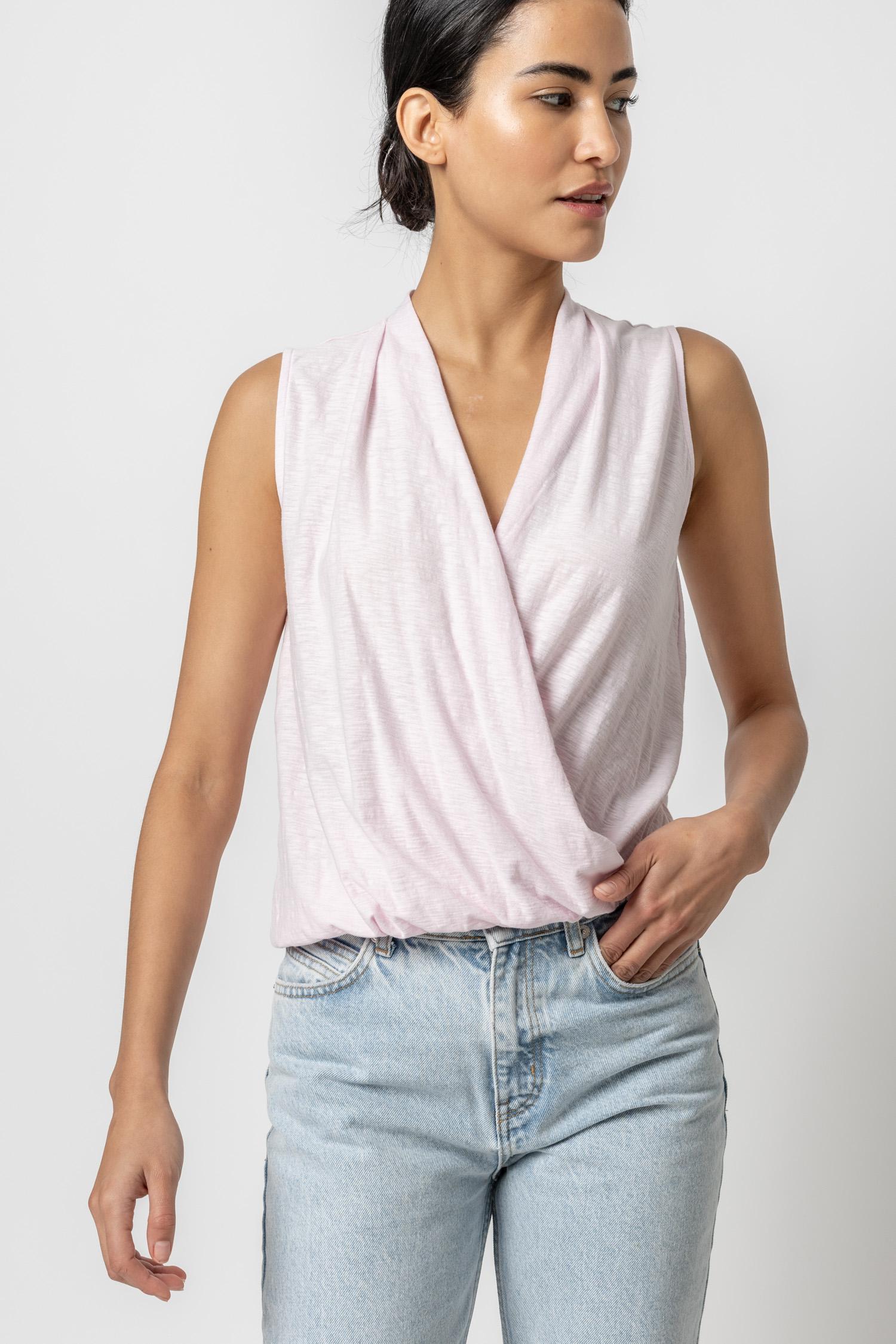 Sleeveless Faux Wrap Womens Top Petal A1