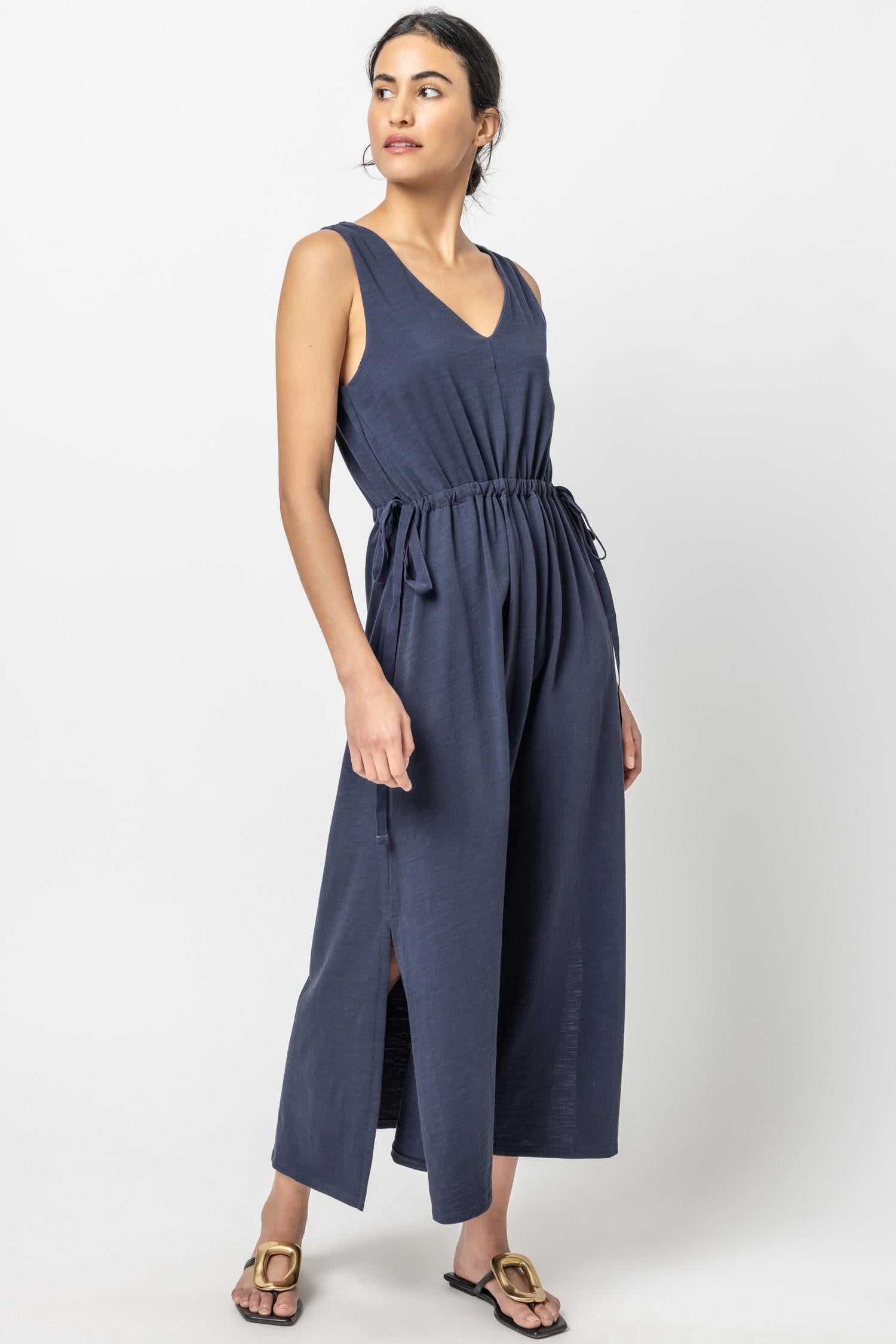 Drawcord Waist Maxi Dress Womens Dress Navy A1